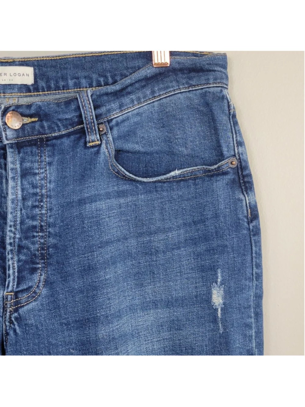 Oliver Logan 30 Ludlow Relaxed Ankle Jeans Dark Wash Distressed Slim Stretch